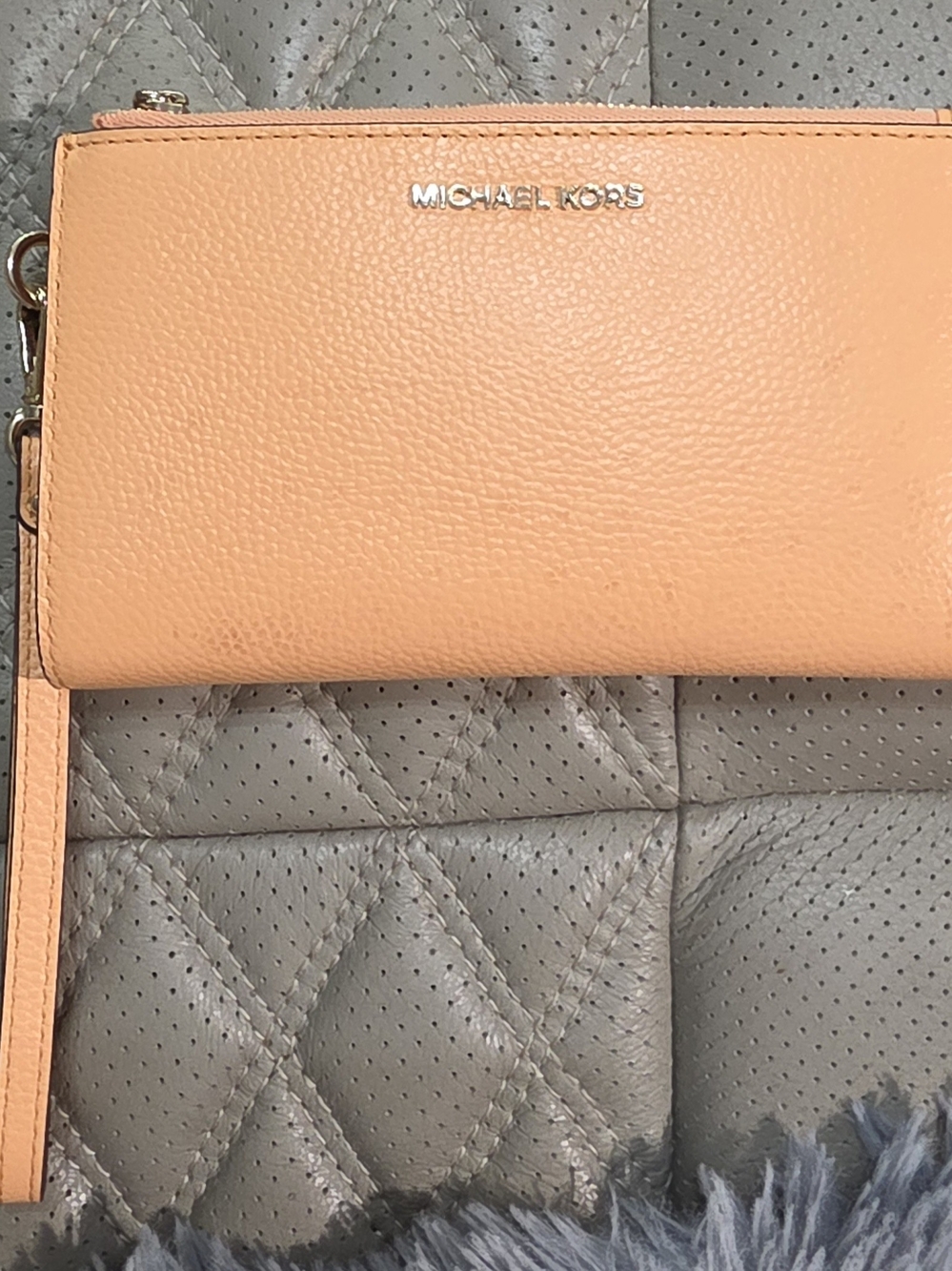 Michael Kors Peach Leather Wristlet with Wrist Strap